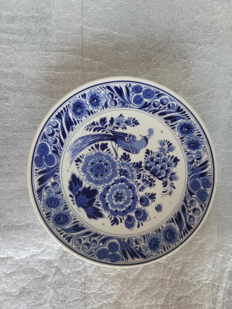 Delfts Blauw Porceleyne Fles (Royal Delft) Wandbord met Pauw, Ophalen