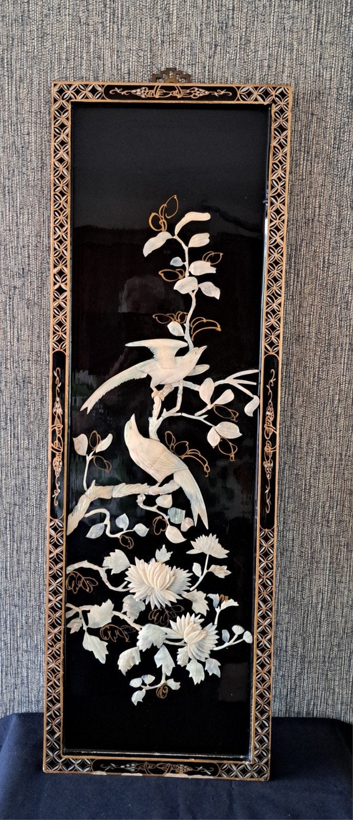 vintage, lak wandpaneel., Natuurlijk materiaal, Handgemaakt, 92 cm, China