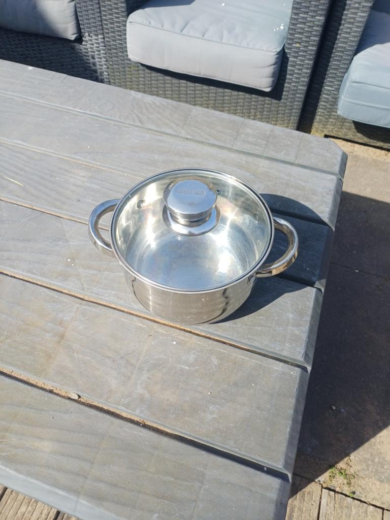Royalty Line Kookpan RVS 20cm met glazen deksel, Ophalen of Verzenden, Gebruikt, Rvs