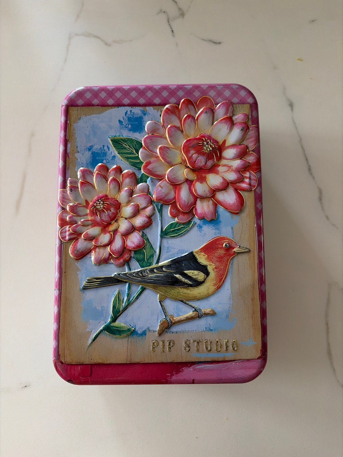 Pip Studio voorraadblik met vogel en bloemen, Verzamelen, Ophalen, Gebruikt, Koek(jes), Overige merken