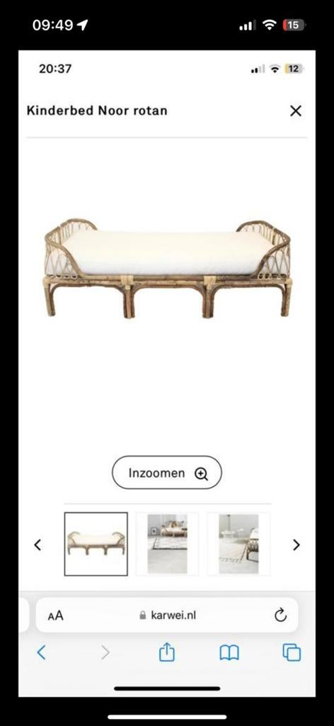 2 rotan bedjes met tafeltje, Ophalen, 180 cm of meer, 85 tot 100 cm