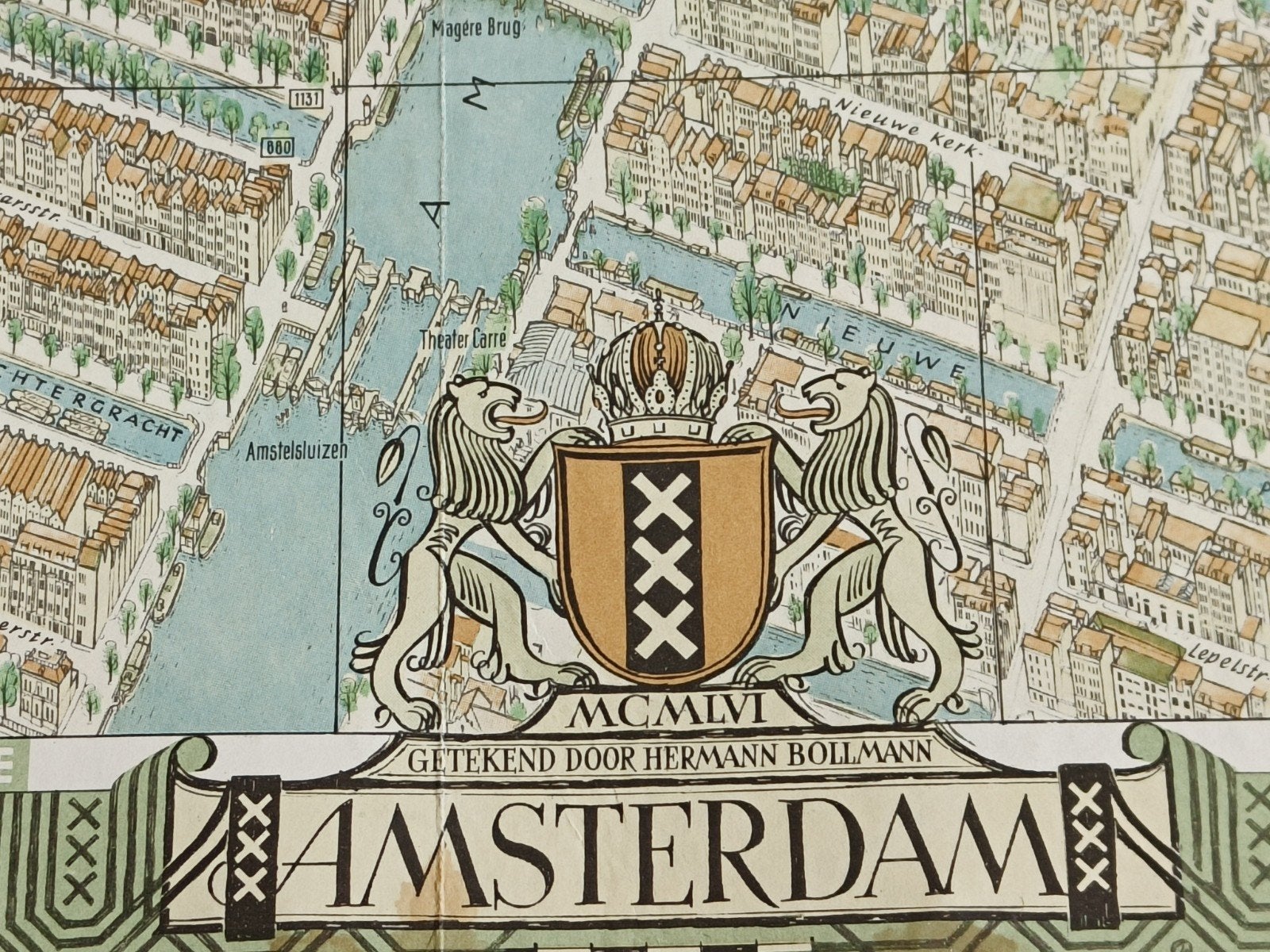 1956, PLATTEGROND AMSTERDAM, HERMANN BOLLMANN, Gelezen, Ophalen of Verzenden, Landkaart, 1800 tot 2000