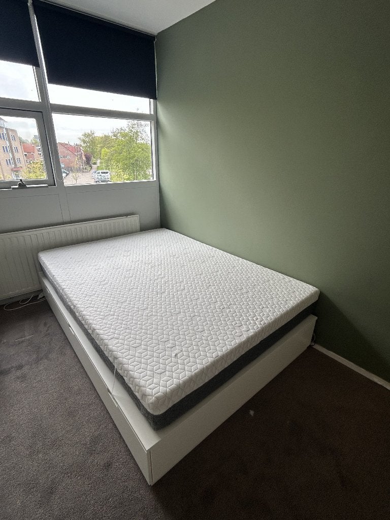 NORDLI Bedframe met opberglades, wit, 140x200 cm INCL matras, Ophalen, Wit, Tweepersoons, 140 cm