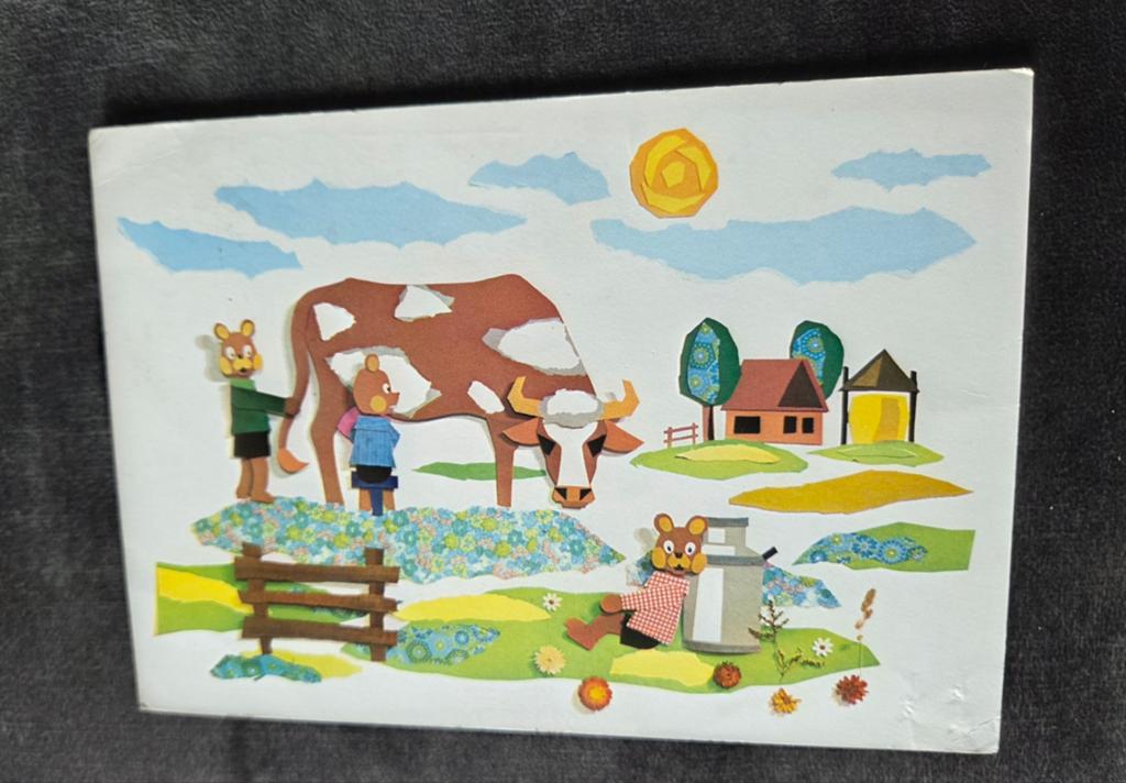 Beertjes melken een koe in de wei - George Riel, Verzenden, 1960 tot 1980, Gelopen, Kinderen