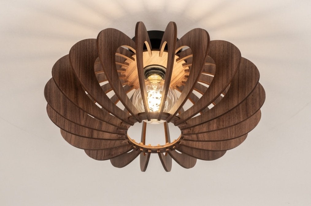 plafondlamp japandi 46cm walnoot hout bed tafel bank lamp, Ophalen of Verzenden, Nieuw