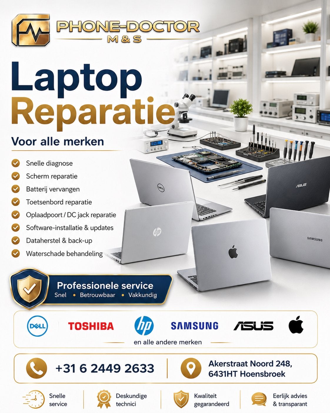 Laptop Reparatie voor alle merken, Computers en Software, Printers, Ophalen of Verzenden, Zo goed als nieuw, Phone Doctor M&S