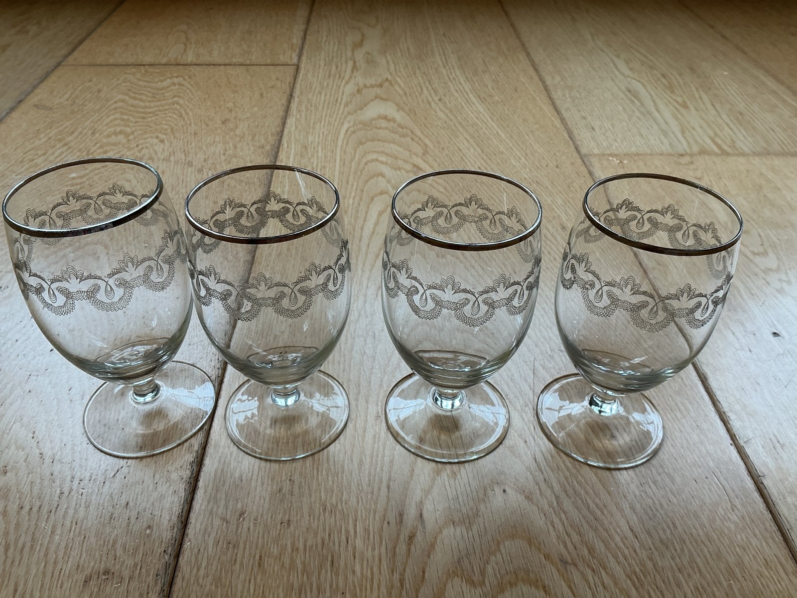 Set van 4 Vintage glaasjes met zilveren rand, Antiek en Kunst, Ophalen of Verzenden