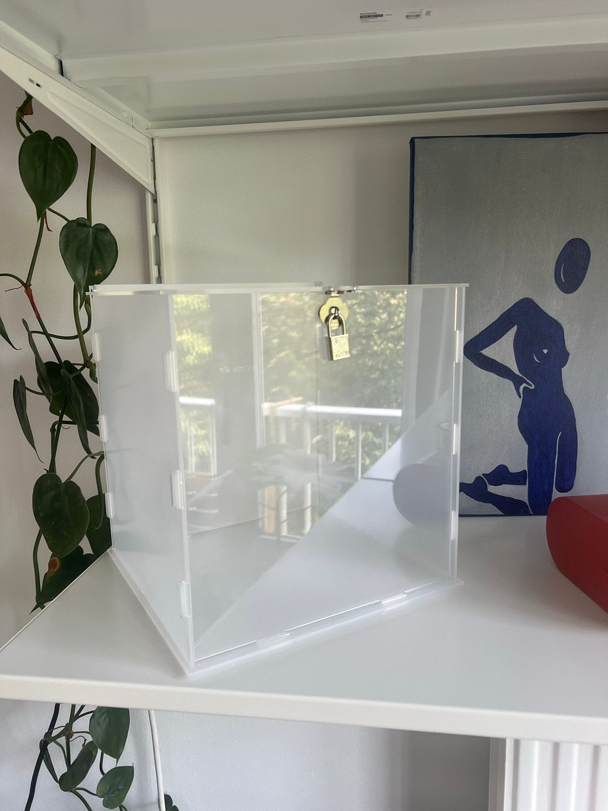 Transparante enveloppendoos met Sleutel - 24,5x23x24 cm, Ophalen, Zo goed als nieuw
