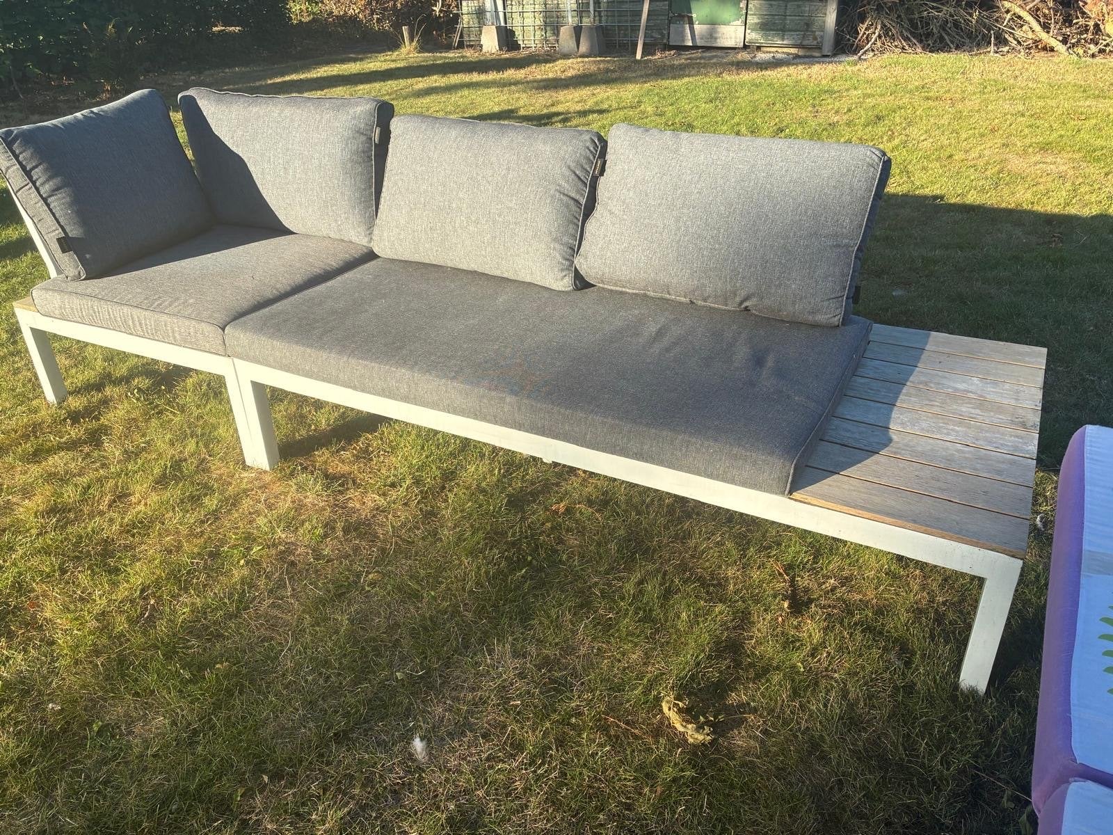 loungeset met houten zijtafel, Tuin en Terras, Ophalen, Gebruikt, 3 zitplaatsen, Aluminium