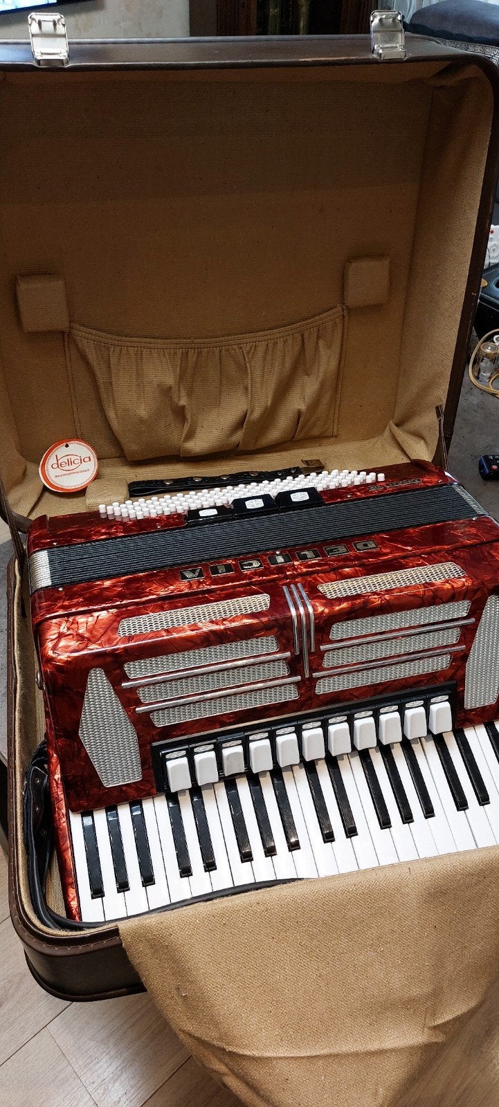 4 korig Delicia 120Bass Accordeon koffer+riem 11+3 register, Zo goed als nieuw, Met koffer, Delicia, 120-bas