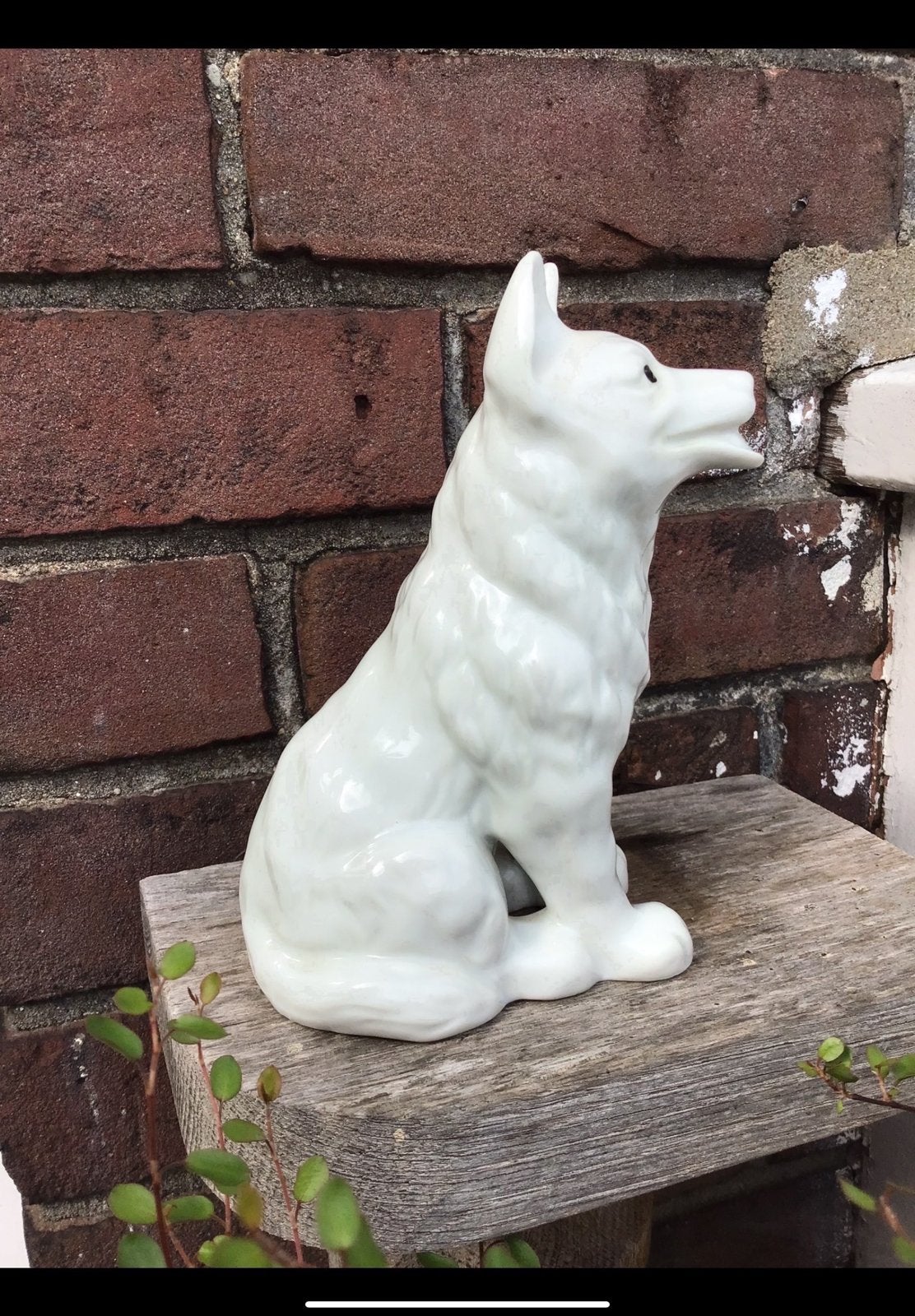 Witte porseleinen hond, herdershond van steen, haaf, 15,5 cm, Ophalen of Verzenden, Zo goed als nieuw, Dier