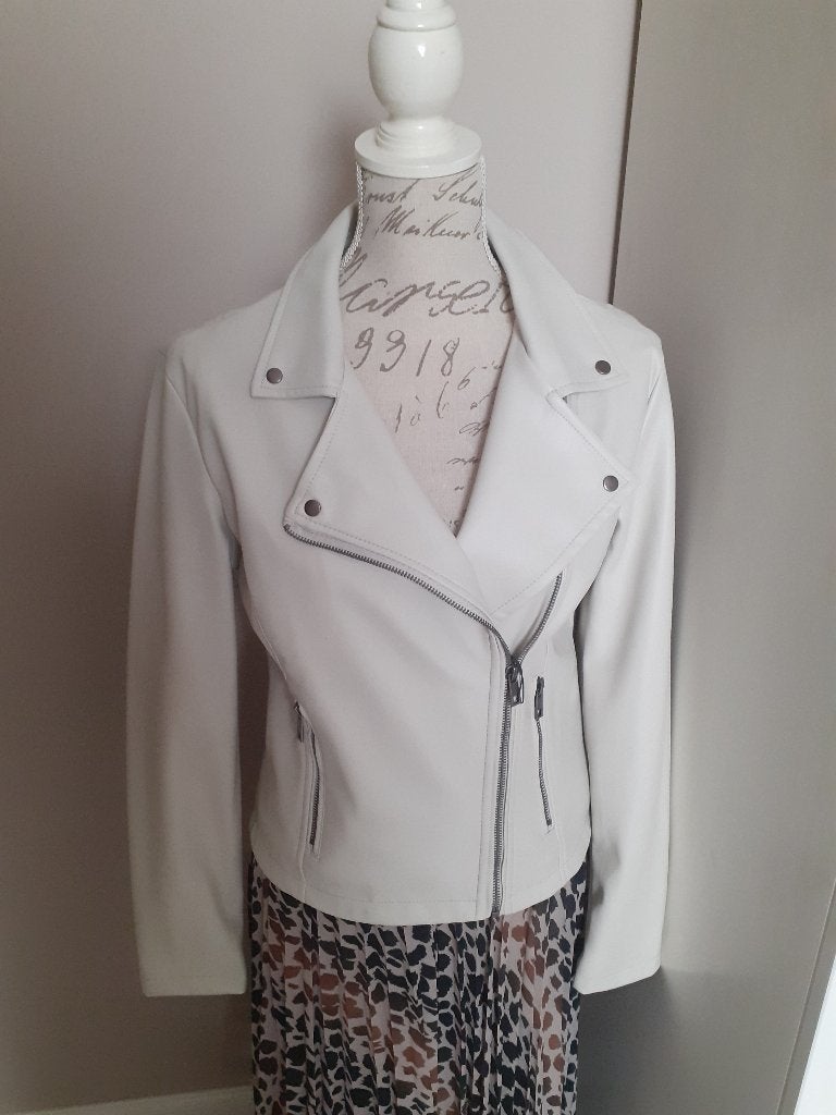 Prachtig off-white leren biker jack jas, maat M., Maat 38/40 (M), Wit, Nieuw, Ophalen of Verzenden