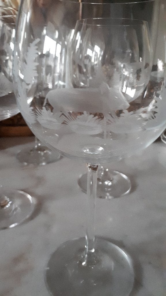 Jachtmotief kristal geslepen zeer grote wijnglazen, Ophalen, Nieuw, Overige typen