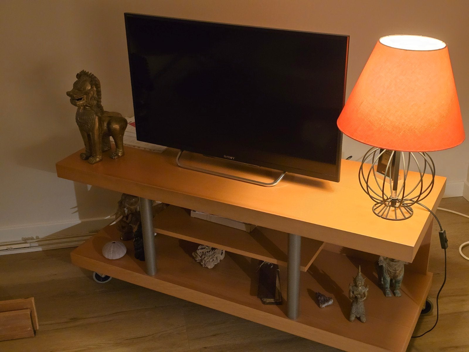 TV meubel, beuken fineer op wielen., Ophalen, Gebruikt, 100 tot 150 cm, IKEA