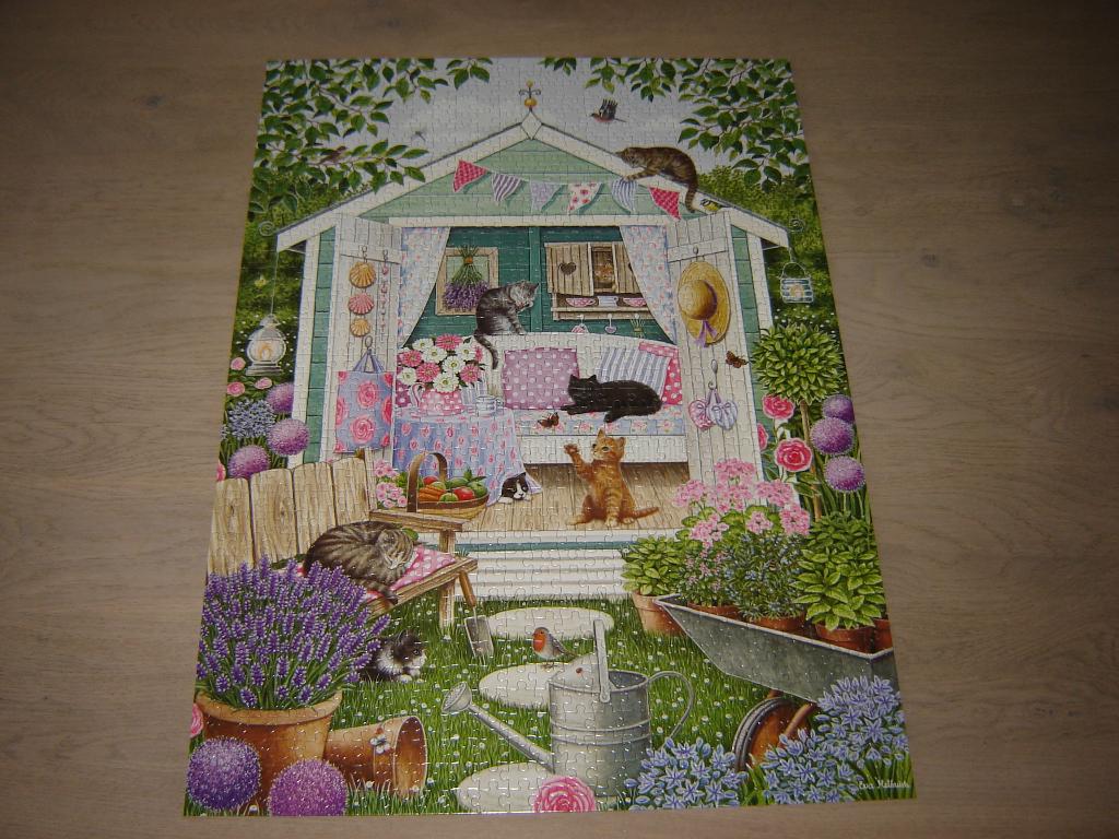 Puzzel Otter House SUMMER GARDEN CATS 1000 st., Ophalen of Verzenden, 500 t/m 1500 stukjes, Zo goed als nieuw, Legpuzzel