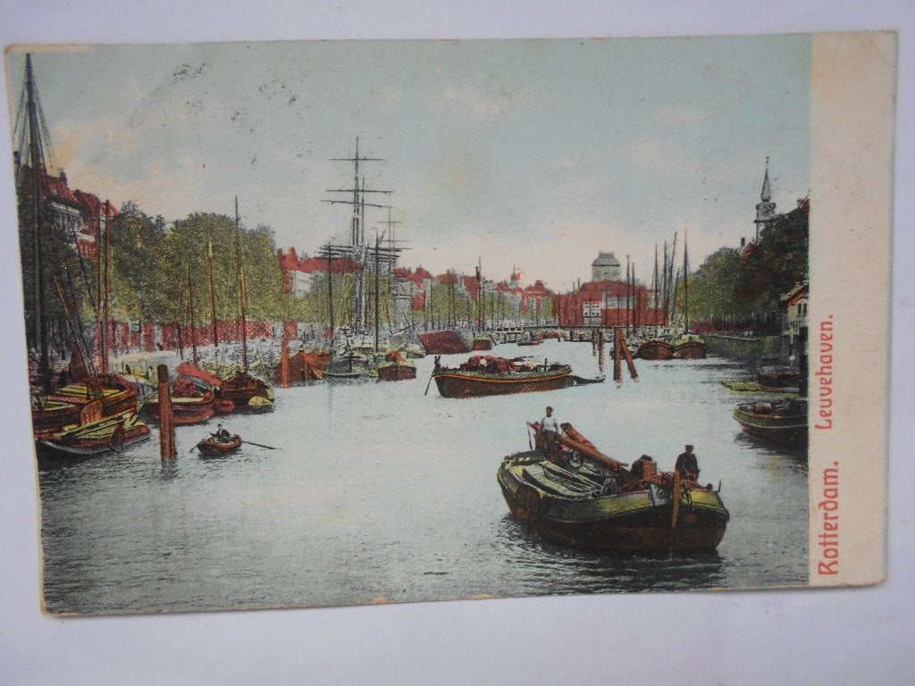 Rotterdam Leuvehaven 1908 met veel scheepvaart en driemaster, Ophalen of Verzenden, Voor 1920, Gelopen, Zuid-Holland