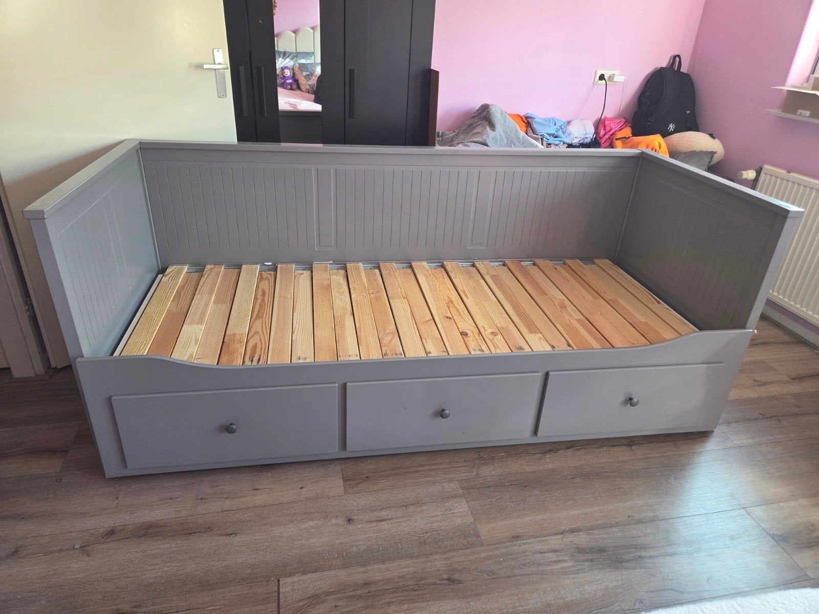 Ikea Hemnes Bed bank grijs, Ophalen, Gebruikt, 90 cm, Eenpersoons
