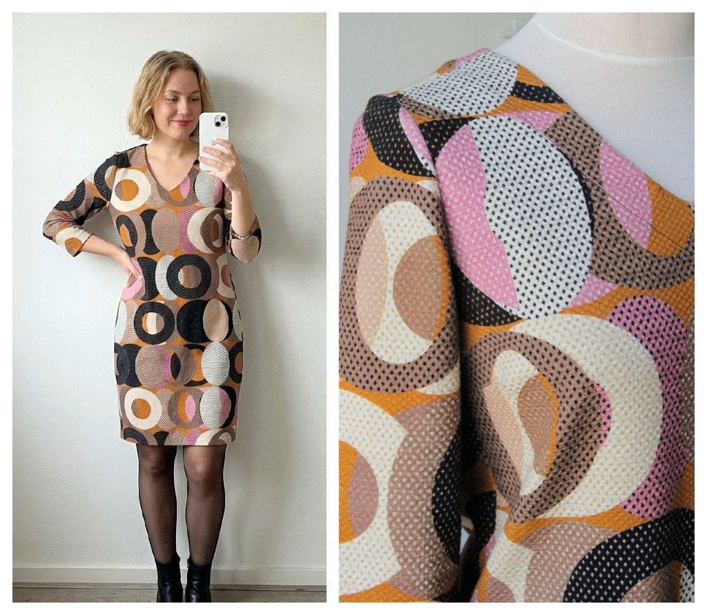 Kyra Ko - prachtige jurk met cirkelpatroon - maat M, Kleding | Dames, Maat 38/40 (M), Zo goed als nieuw, Kyra & Ko, Boven de knie
