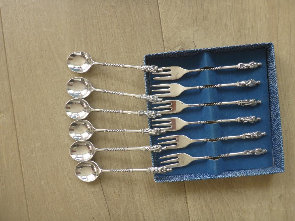 6 apostellepeltje, 6 apostelvorkjes, verzilverd 90, Antiek en Kunst, Antiek | Bestek, Ophalen of Verzenden