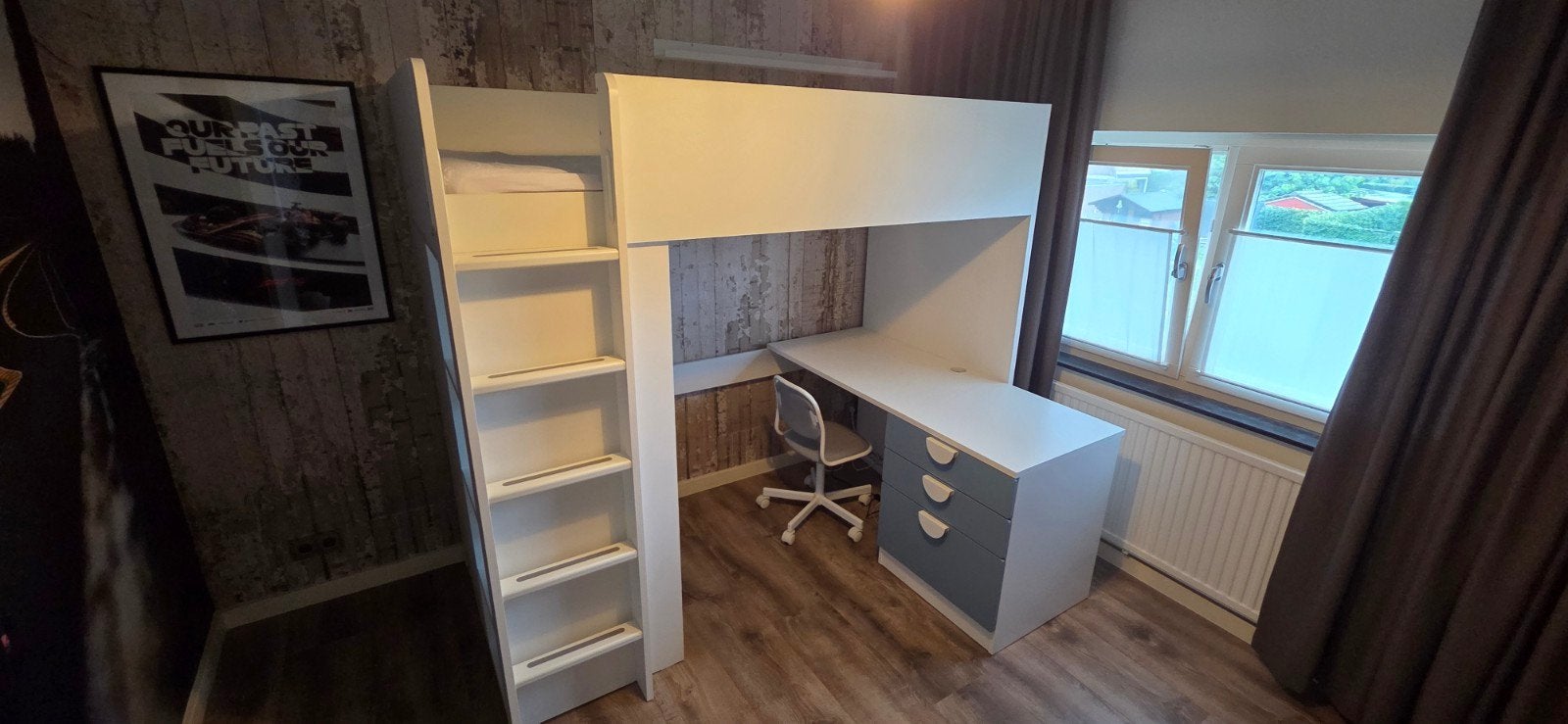 Ikea Smastad hoogslaper met blauwe fronten en bureaustoel, Ophalen, 100 cm, Hoogslaper, Eenpersoons