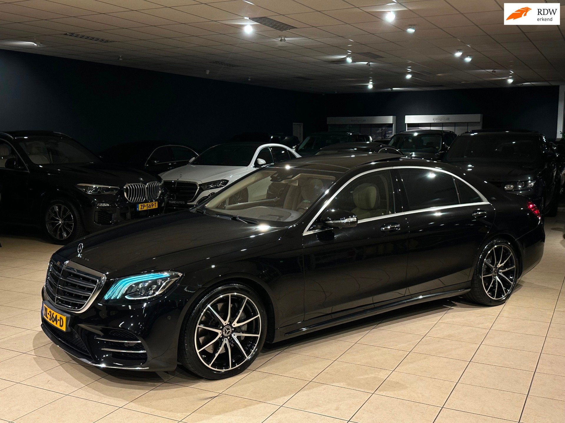 Mercedes-Benz S-klasse S560 4Matic LANG AMG DESIGNO/3D-BURME, Automaat, Bluetooth, Gebruikt, Zwart