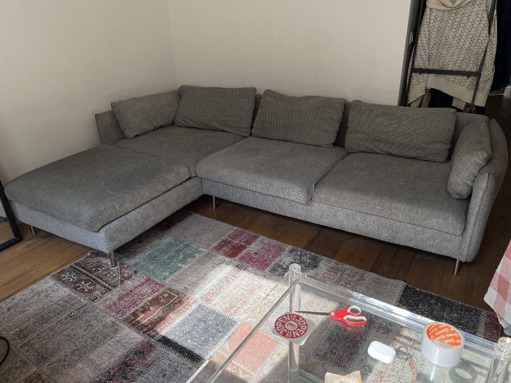 Grey L-Shaped Sofa, Ophalen, Gebruikt, Driepersoons, 200 tot 250 cm