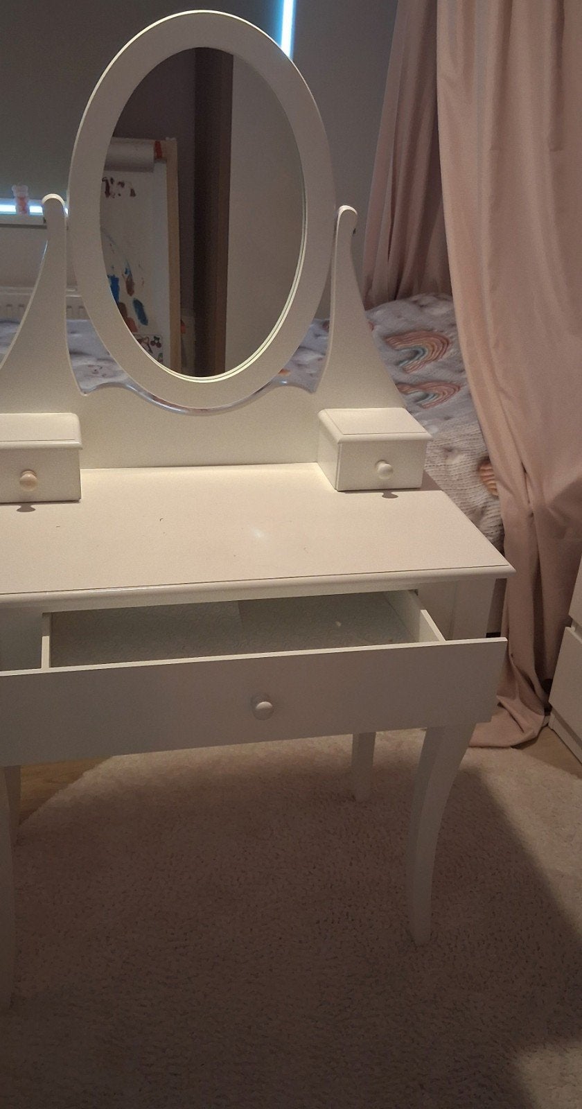 Witte kaptafel met spiegel en lades, Huis en Inrichting, Ophalen, Gebruikt, 100 tot 150 cm, 50 tot 100 cm