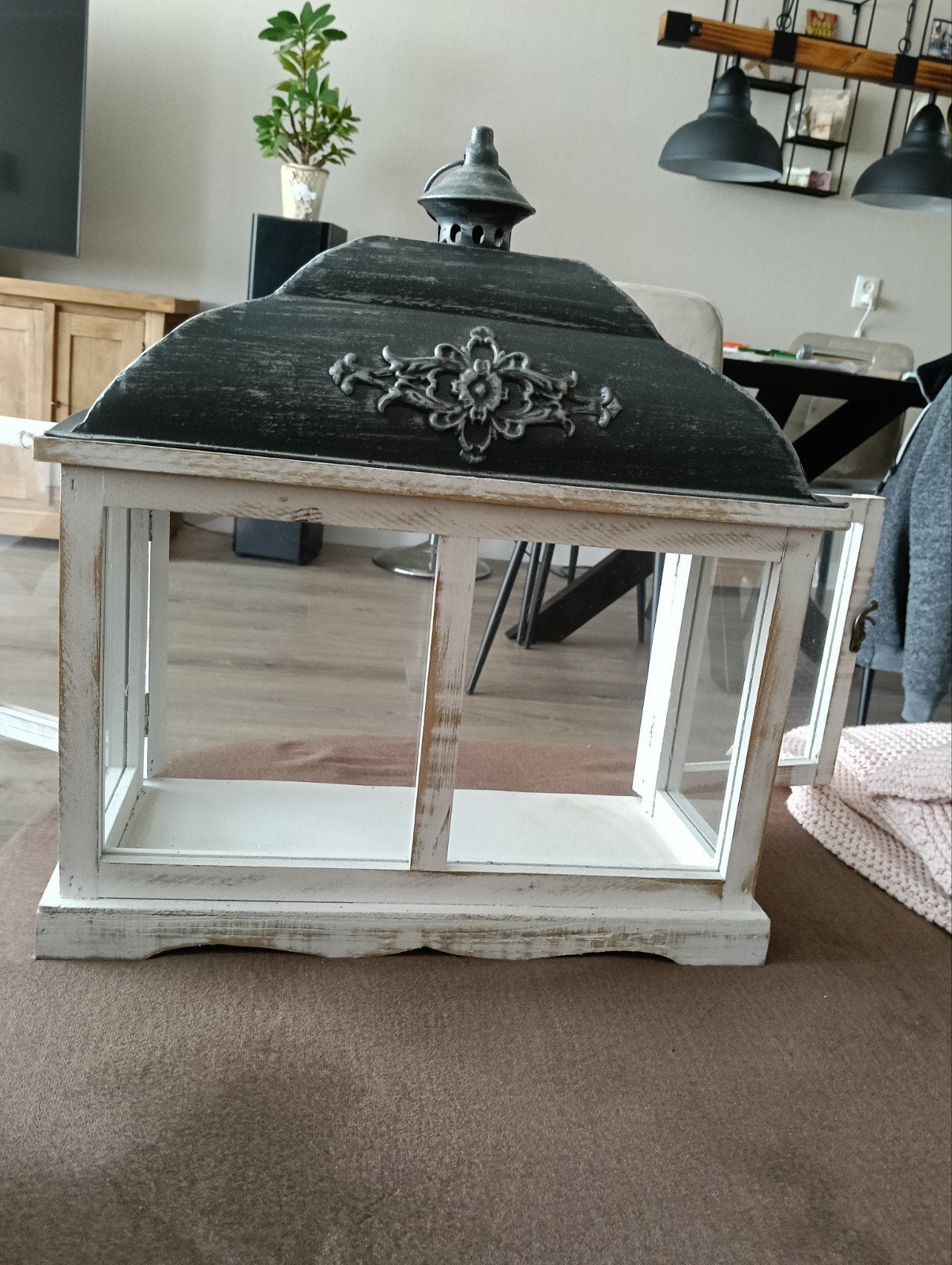 Decoratieve Lantaarn Huisje - Wit/Grijs, Huis en Inrichting, Woonaccessoires | Overige, Ophalen, Hout, Gebruikt, Landelijk