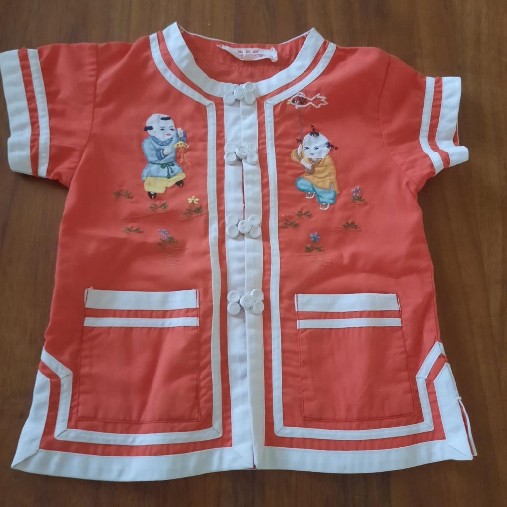 Schattig Chinees Kinderjasje - Oranje met Borduurwerk, Ophalen of Verzenden, Gebruikt, Plum Blossoms, Jongetje of Meisje