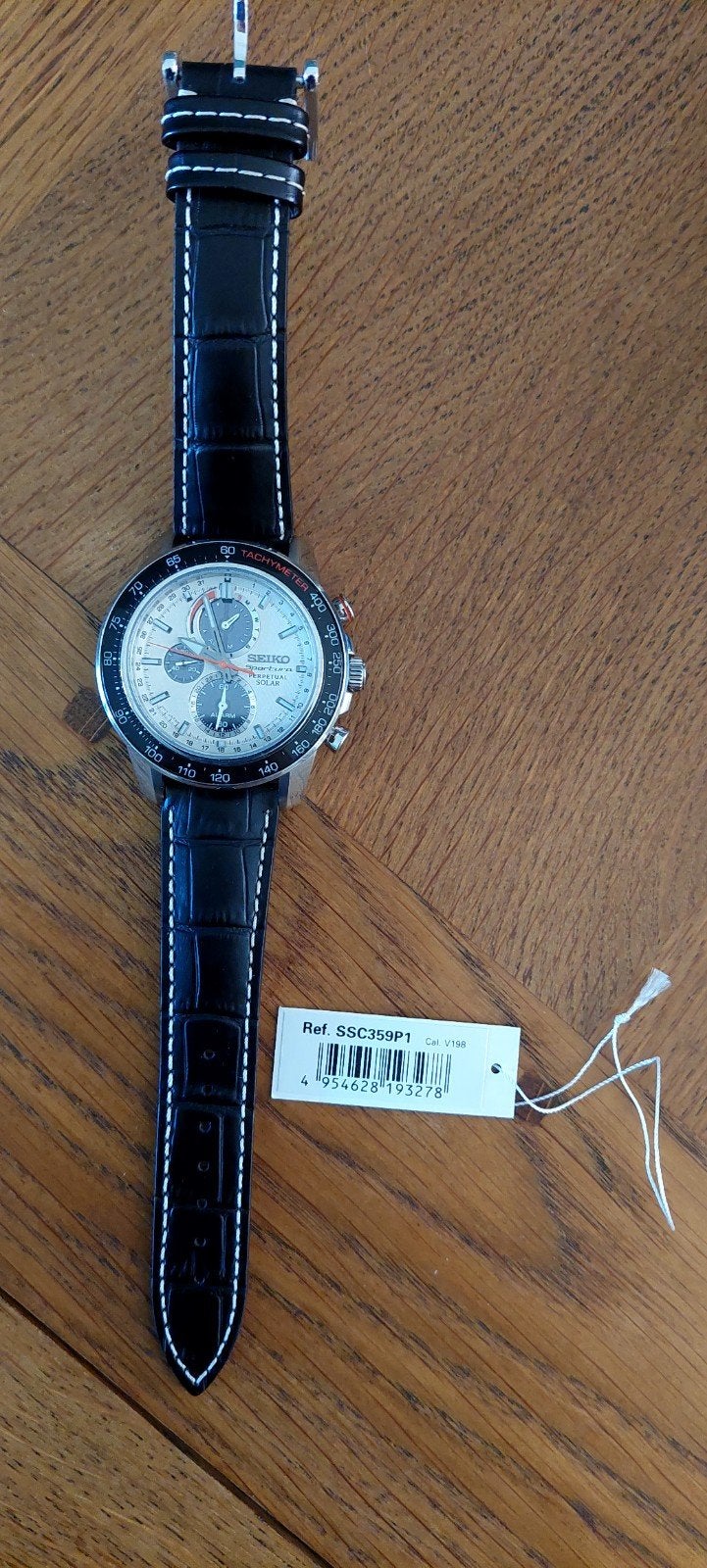 Seiko Perpetual Solar Cronograph V198, Ophalen, Zo goed als nieuw, Leer, Seiko