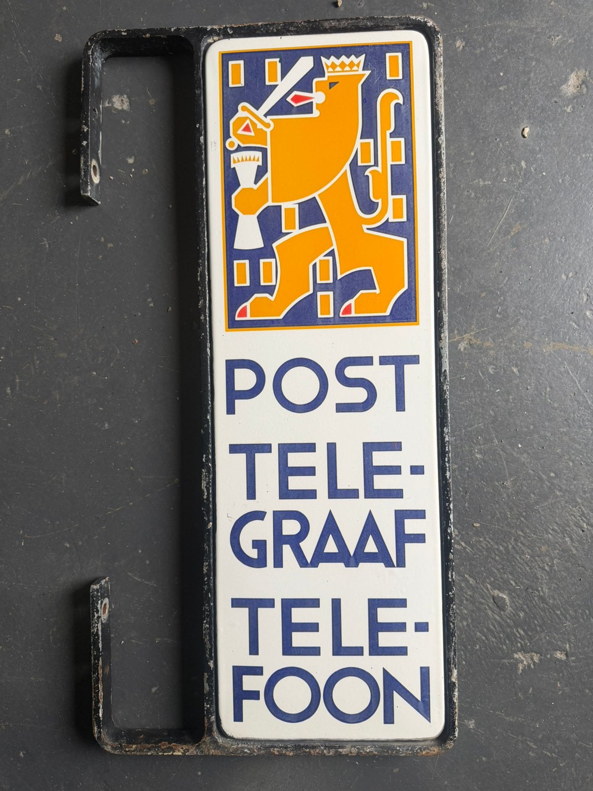 Emaille Post Telegraaf Telefoon Dubbele, Ophalen of Verzenden, Gebruikt, Reclamebord