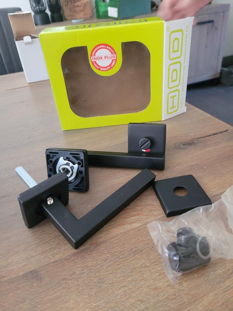 Zwarte deurklink met slot voor wc, Ophalen, Nieuw, Rvs, Klink of Kruk