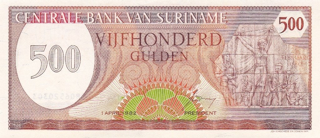 SURINAME   500  GULDEN  1982   PRACHTIG / UNC, Postzegels en Munten, Bankbiljetten | Nederland, Ophalen of Verzenden