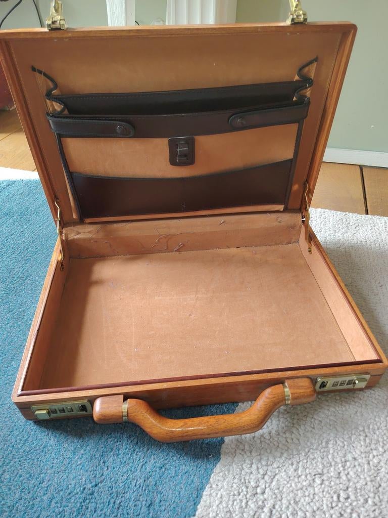 Vintage houten aktetas met cijferslot, Antiek en Kunst, Ophalen