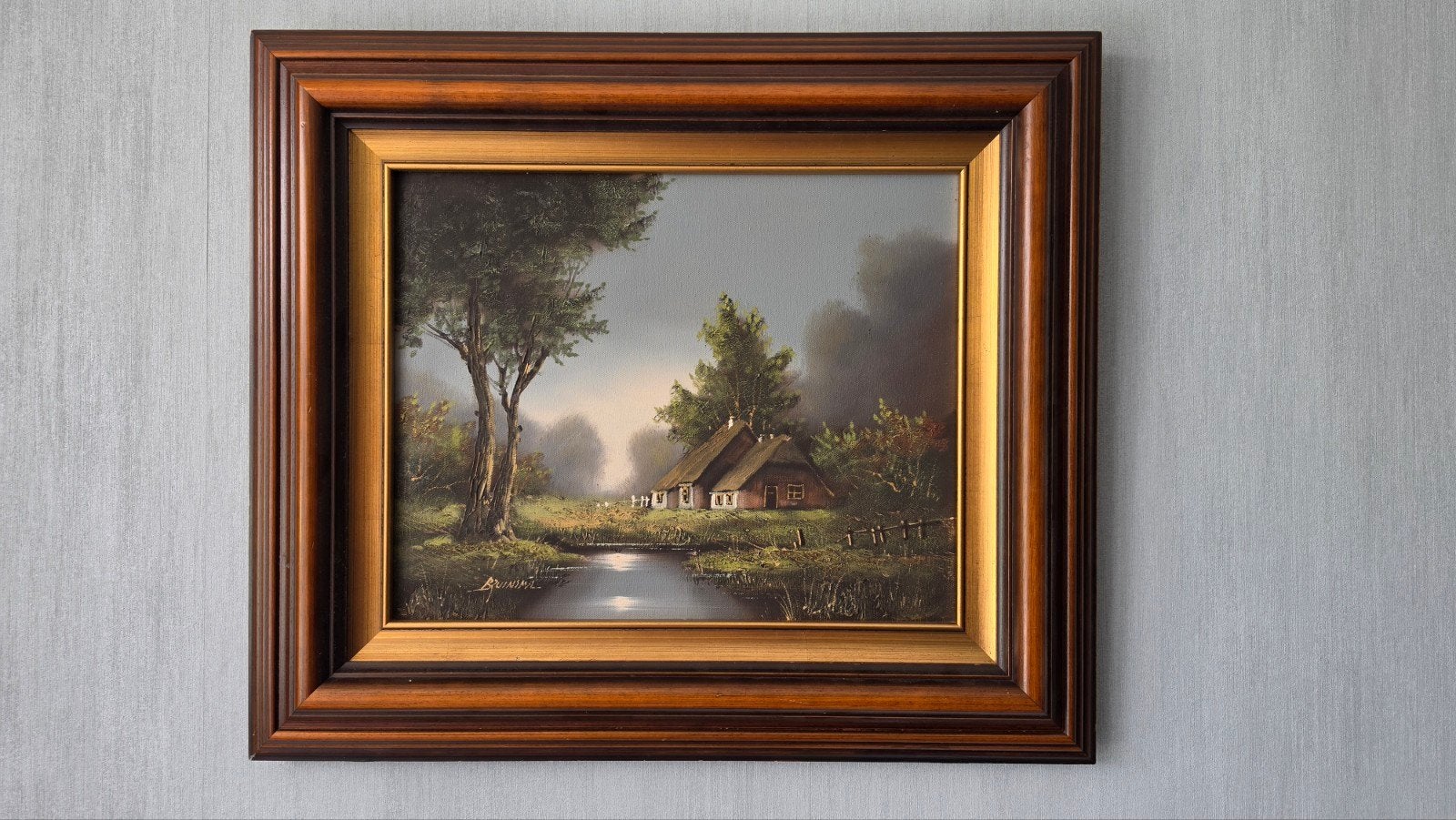 mooi klassiek schilderij met boerderij in houten lijst, Ophalen