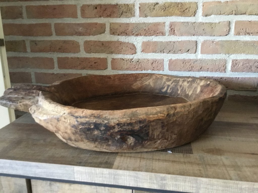 Grote zware houten schaal stoer en sober landelijk, Huis en Inrichting, Woonaccessoires | Schalen en Manden, Gebruikt, Schaal