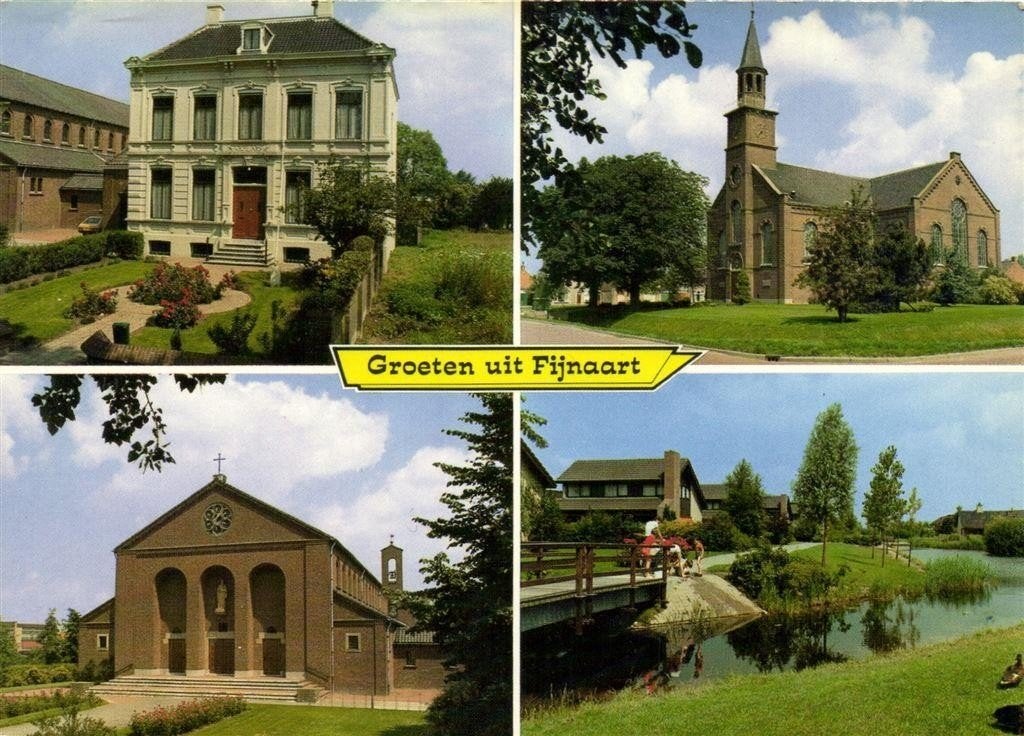 Groeten uit Fijnaart - 4 afb o.a. 2x kerk - ongelopen, Ophalen of Verzenden, 1960 tot 1980, Ongelopen, Noord-Brabant