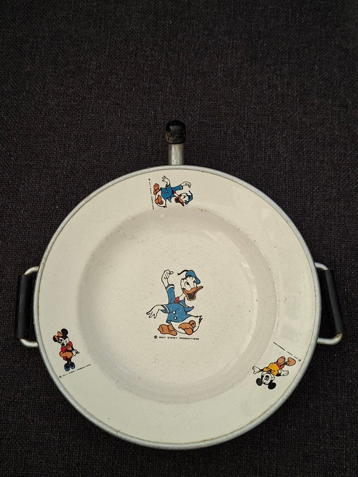 Vintage Disney warmhoudbord - Donald Duck & Mickey & Minnie, Ophalen of Verzenden, Donald Duck, Gebruikt, Servies