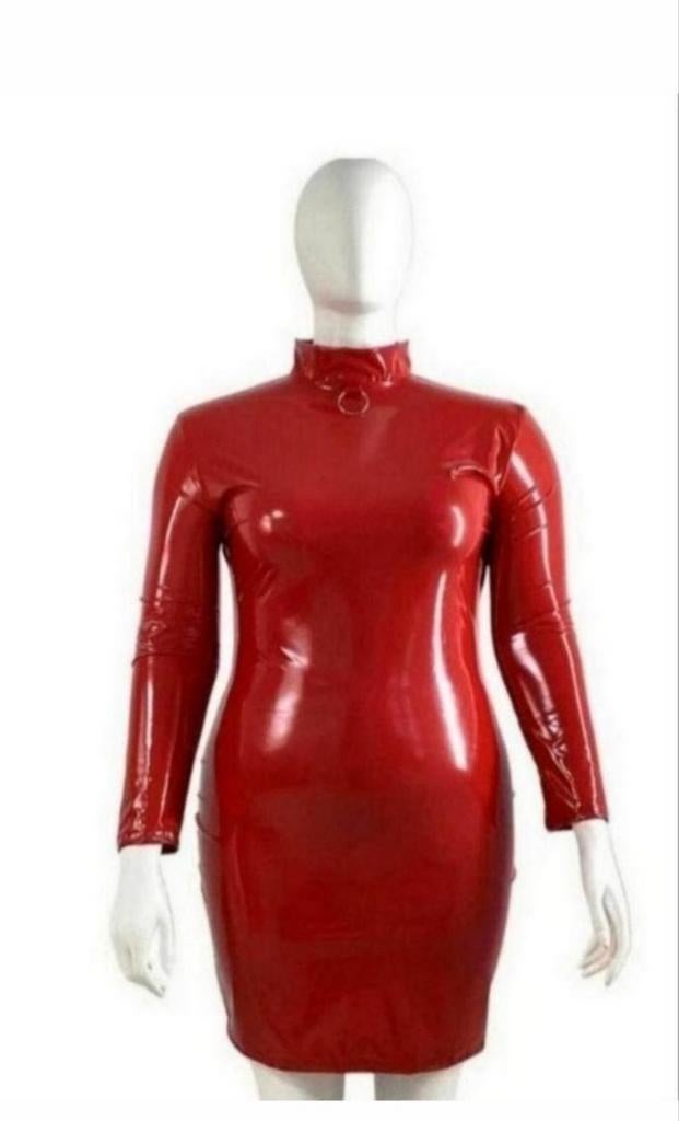Mooie jurk met hals, tm 8XL, Kleding | Dames, Jurken, Verzenden, Nieuw, Rood, Boven de knie