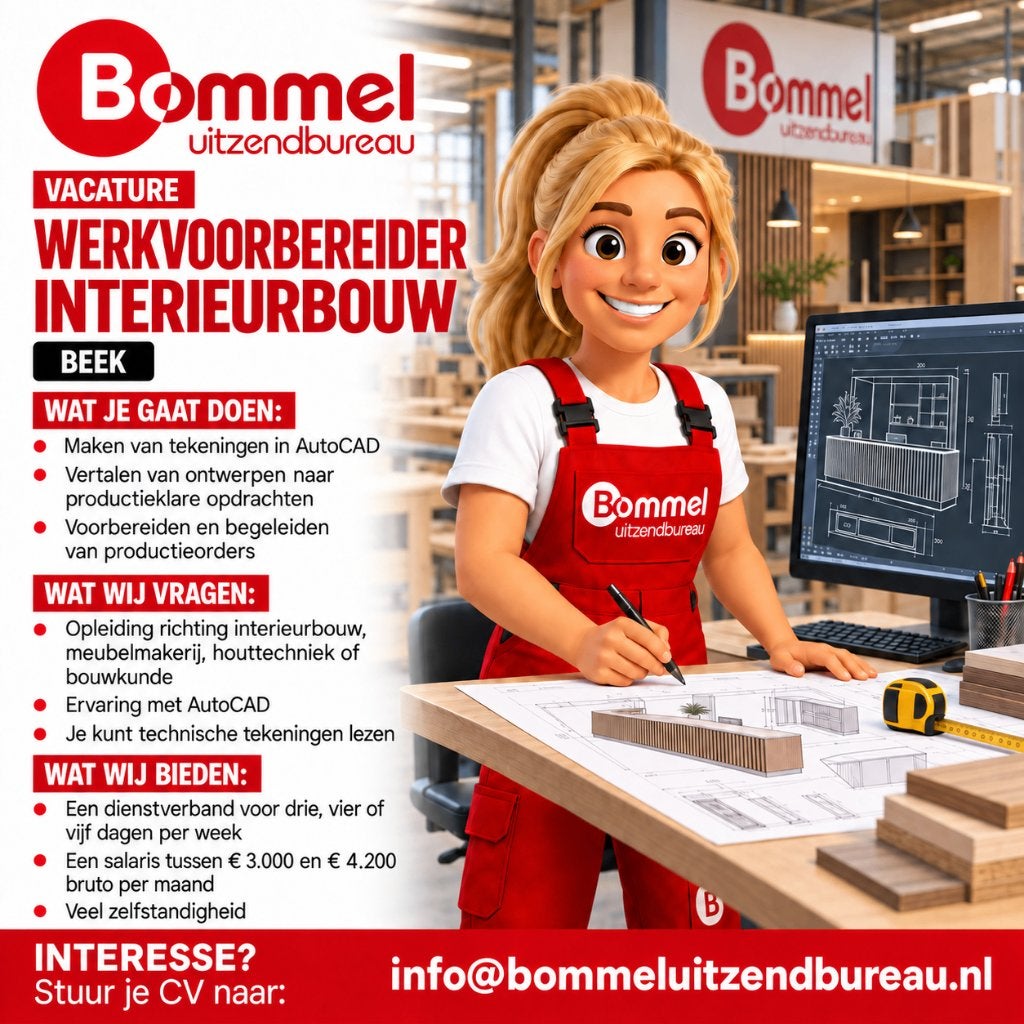 Werkvoorbereider Interieurbouw (Fulltime/Parttime), 33 - 40 uur, MBO, Vanaf 1 jaar, Vast contract