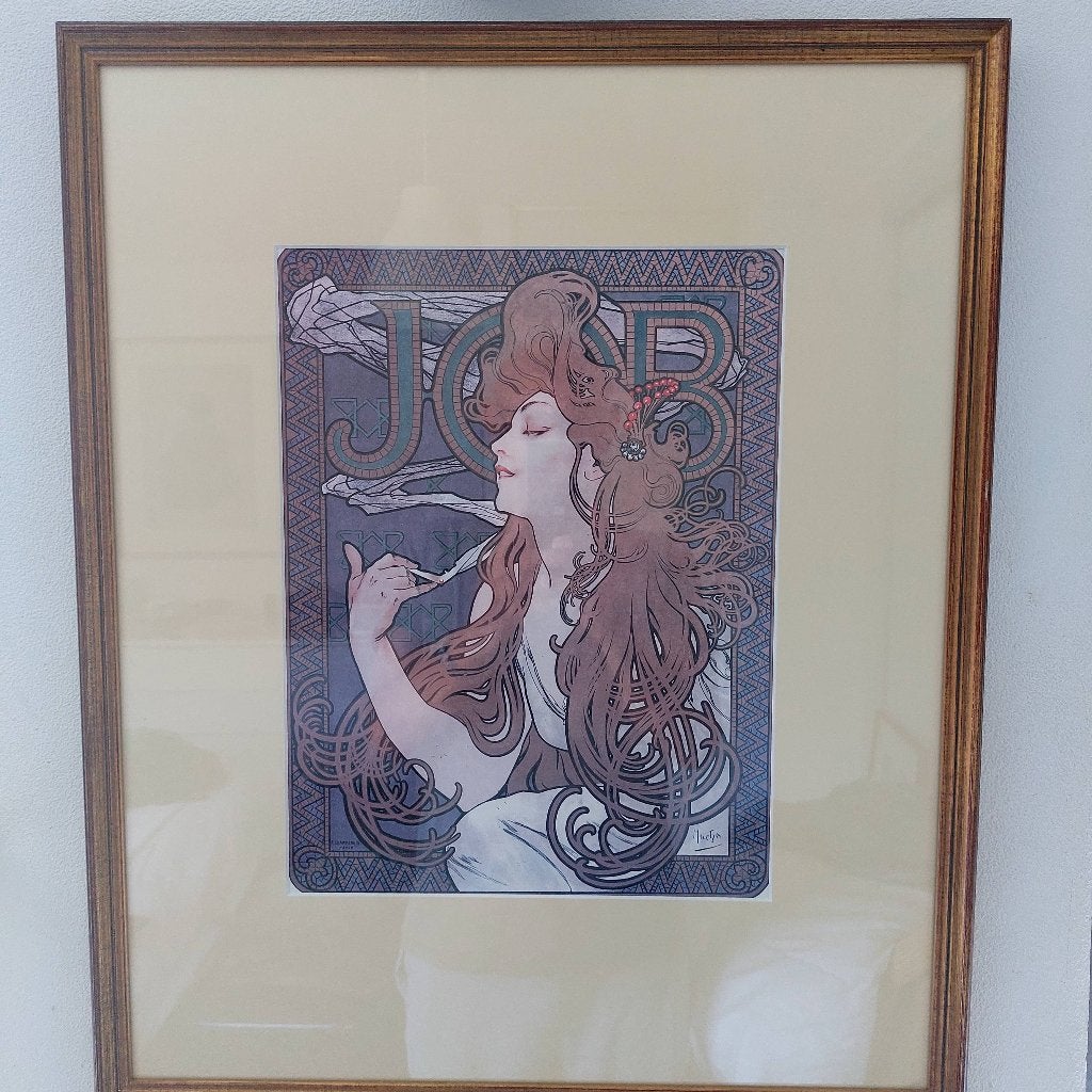 Ingelijste Alfons Mucha werk., Antiek en Kunst, Portret of Personen, Print, Papier, Vintage