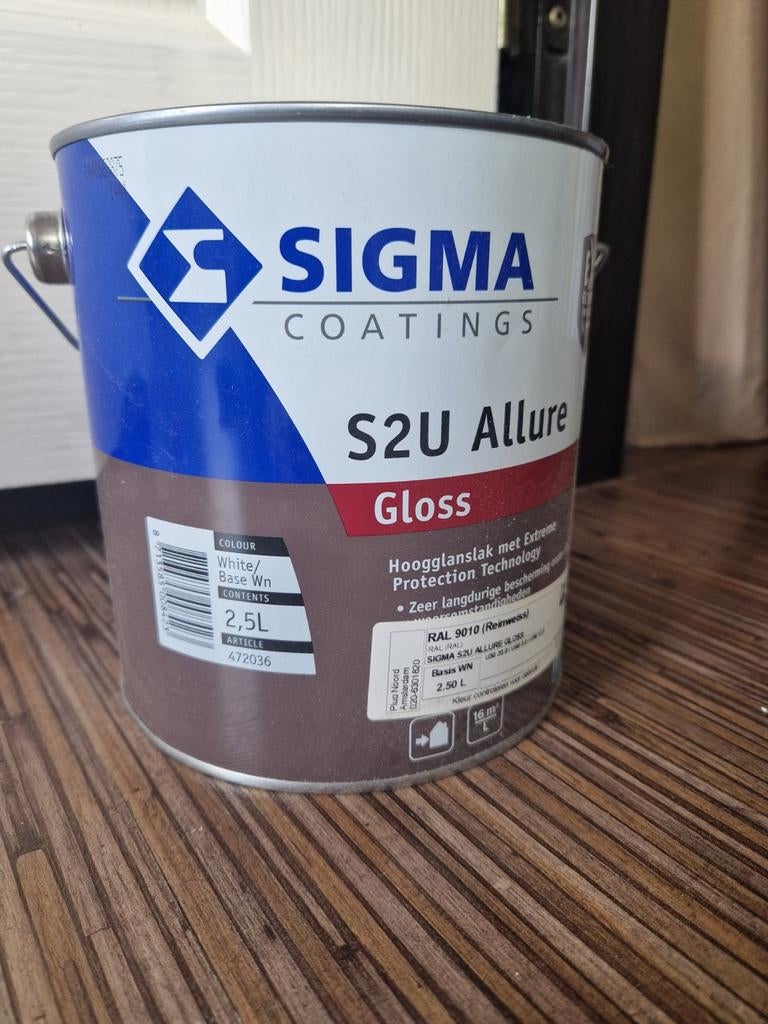 Sigma s2u allure gloss 2,5 liter  ral 9010, Doe-het-zelf en Verbouw, Verf, Beits en Lak, Ophalen of Verzenden, Nieuw, Wit