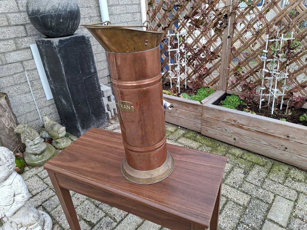 antieke koperen messing en delfsblauw kolenkit /paraplubak, Ophalen of Verzenden