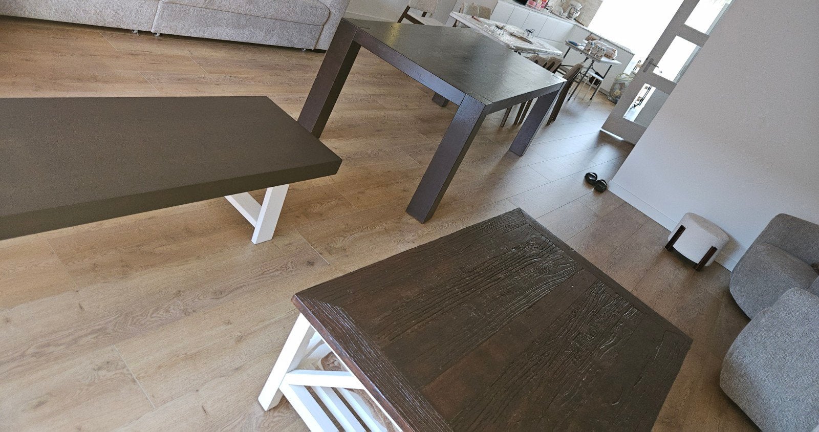 Houten bruine eettafel, salontafels walnoot, Ophalen, Rechthoekig, 50 tot 100 cm