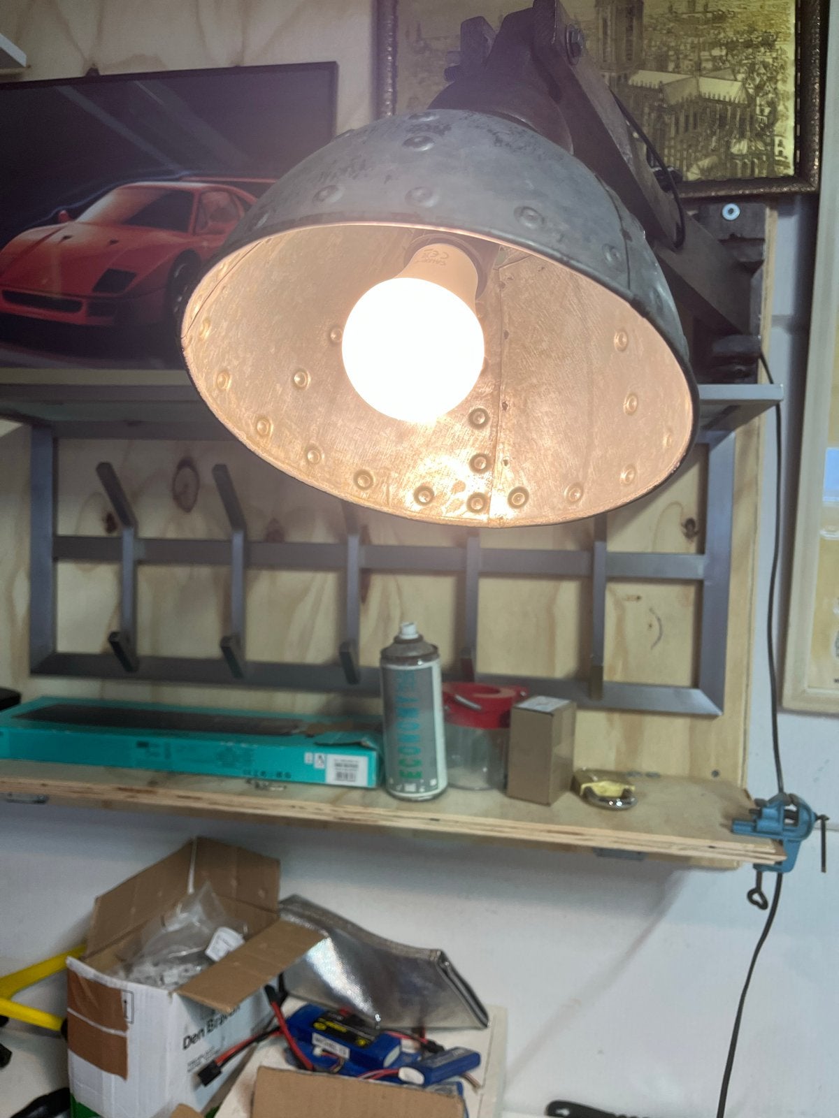 Vintage Houten Wandlamp met Zinken Kap - Jaren '50/'60, Ophalen of Verzenden