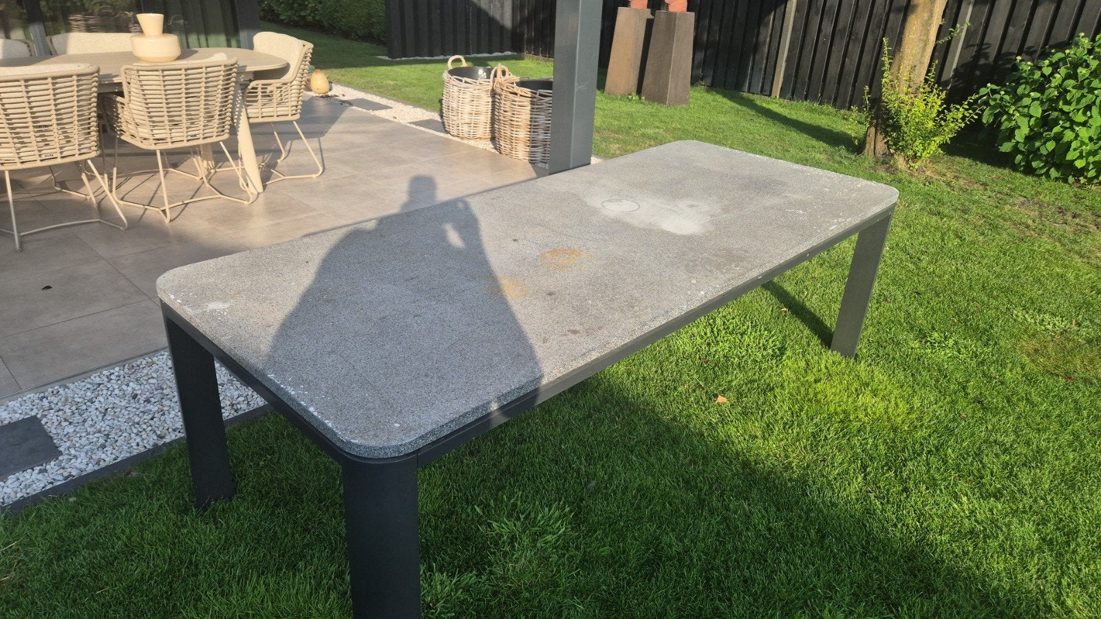 Tafel van 2,40 x 1 meter., Tuin en Terras, Tuintafels, Ophalen of Verzenden, Gebruikt, Rechthoekig, Aluminium
