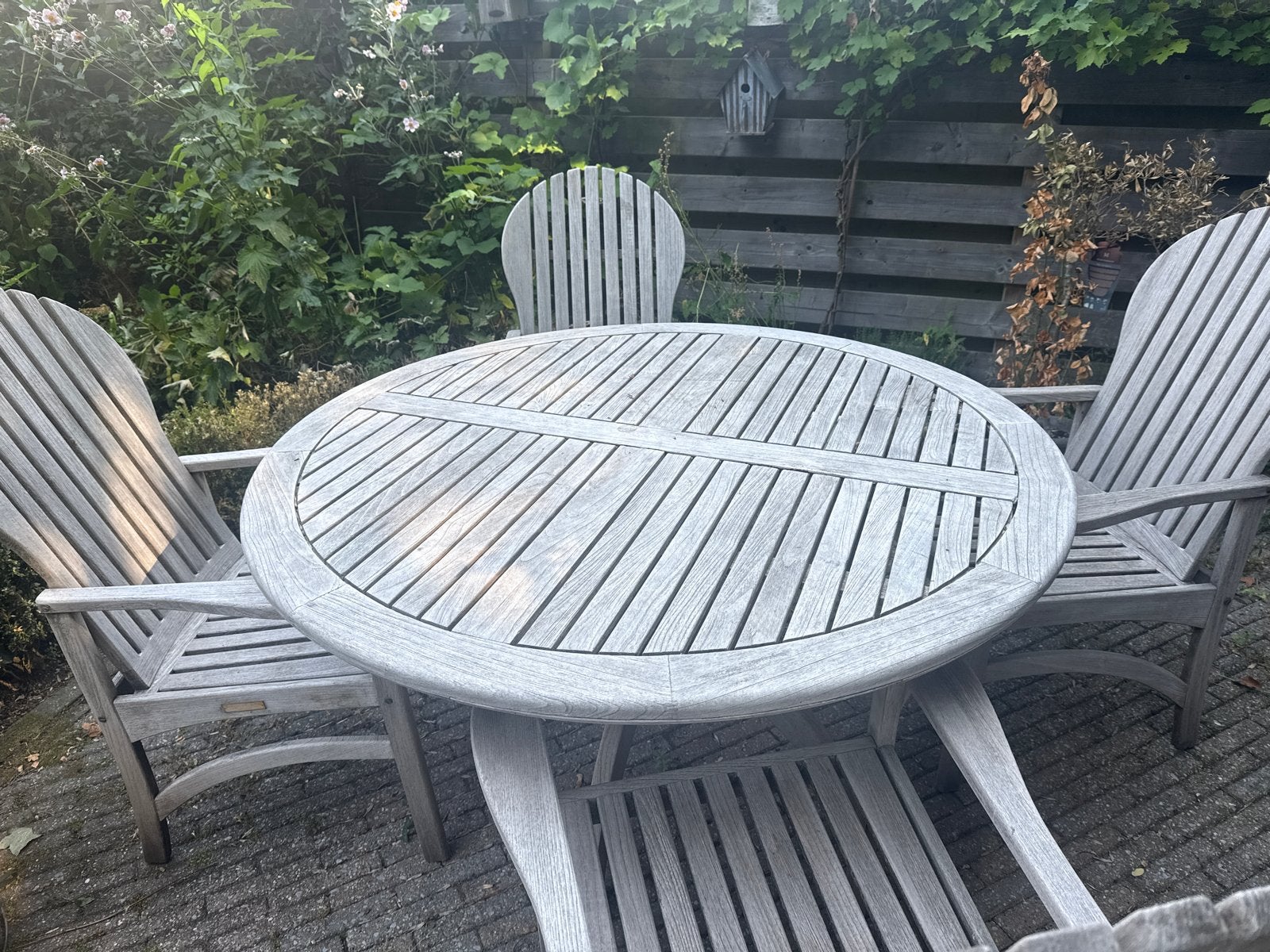Teakhouten Tuinset - Rond (130cm) met 4 Stoelen, Tuin en Terras, Tuinsets en Loungesets, Ophalen, 4 zitplaatsen, Gebruikt, Eettafel