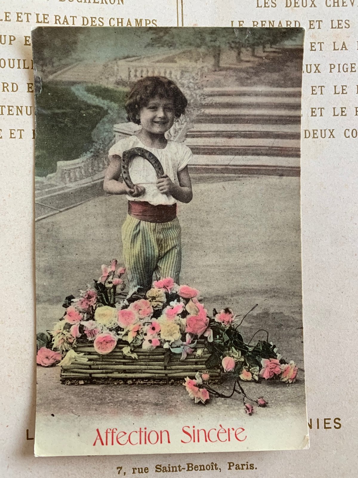 Affection Sincère - kindje met hoefijzer en bloemen (VB), Ophalen of Verzenden, Voor 1920, Gelopen, Kinderen