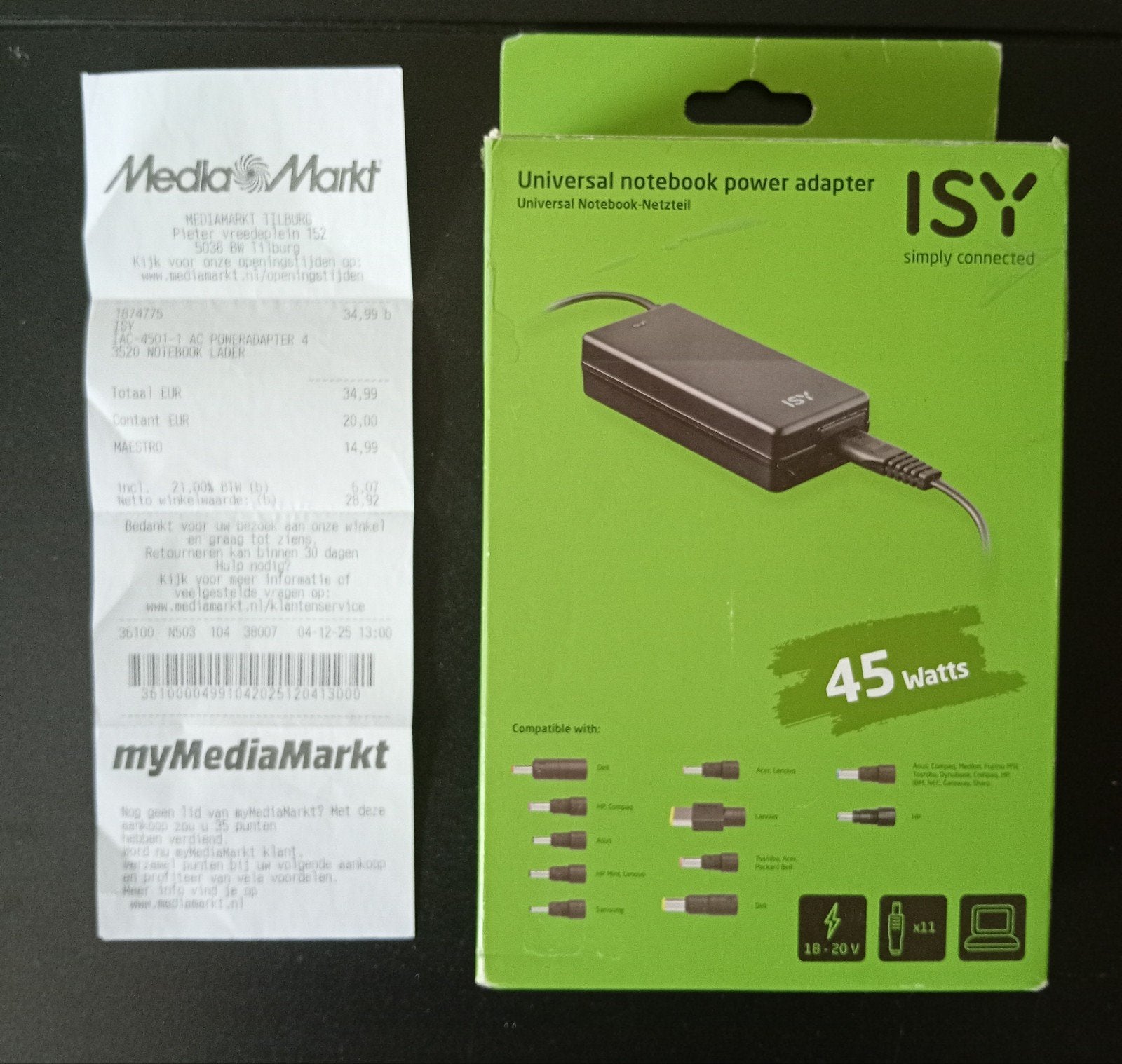 Universele laptopvoeding ISY IAC 4501-1 (45W), Computers en Software, Laptop-opladers, Ophalen of Verzenden, Nieuw, ISY