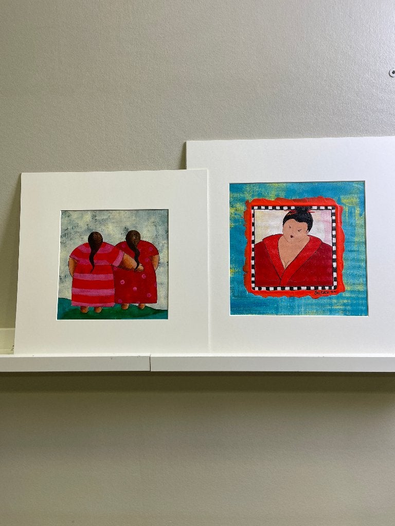 Susan de Waardt - Ruiter - Japanse vrouw 2x, Passe-partout, Acrylverf, Papier/karton, Ophalen of Verzenden